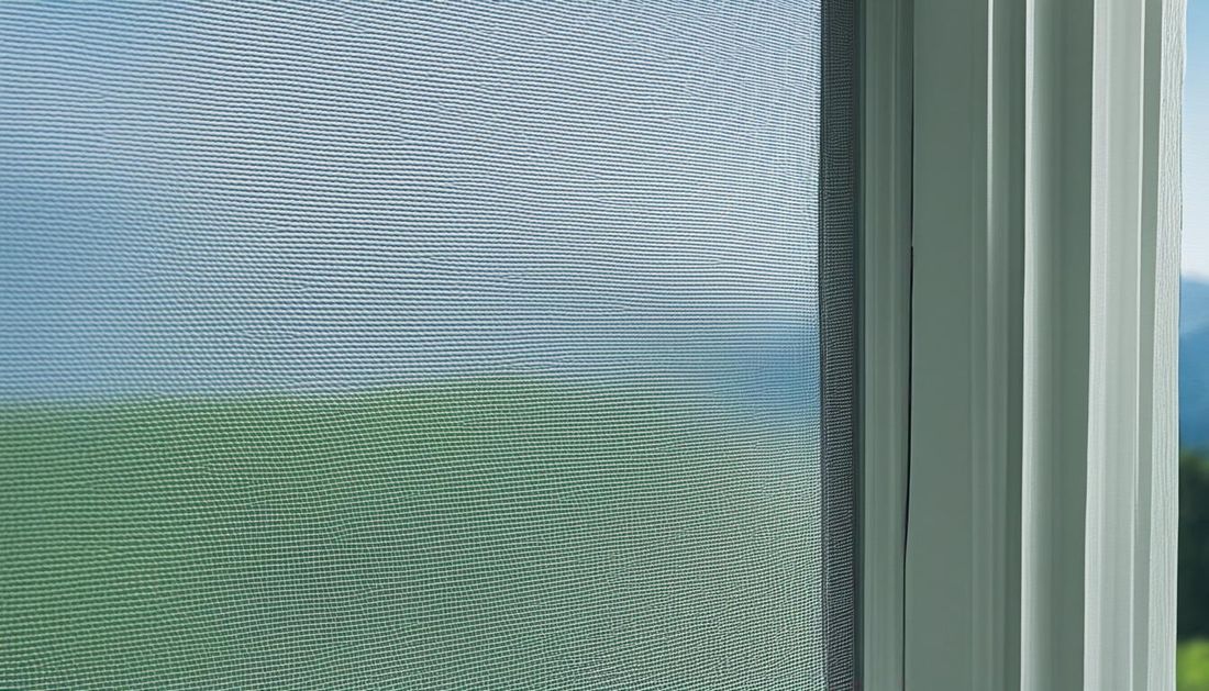Fliegengitter im Fensterrahmen eines geöffneten Fensters